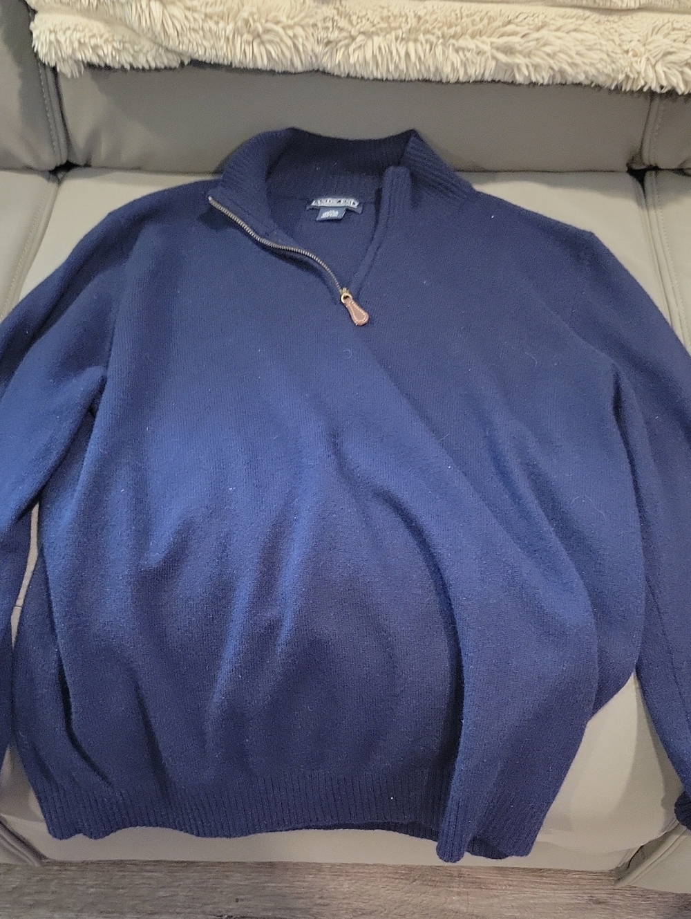 Lands' End Men's Zip-Neck Sweater in Navy Blue